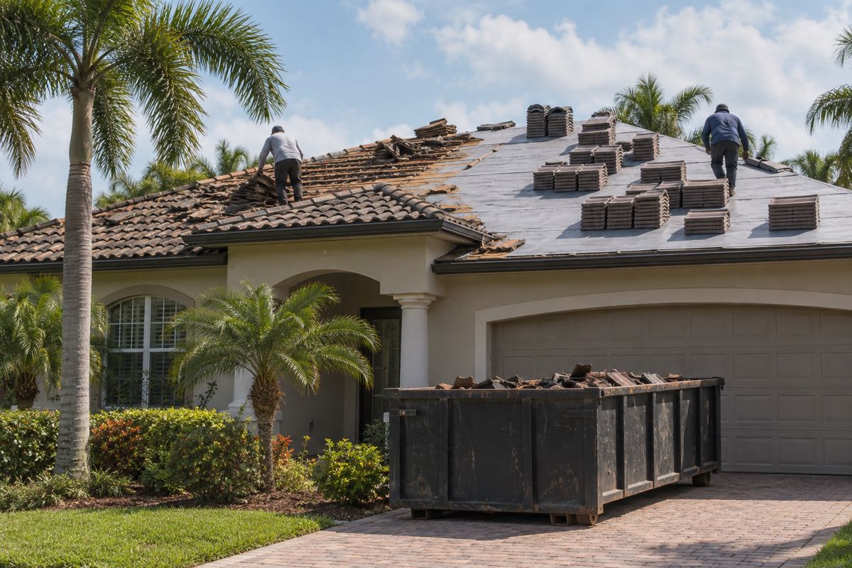 New underlayment and concrete tiles going onto a stucco home roof